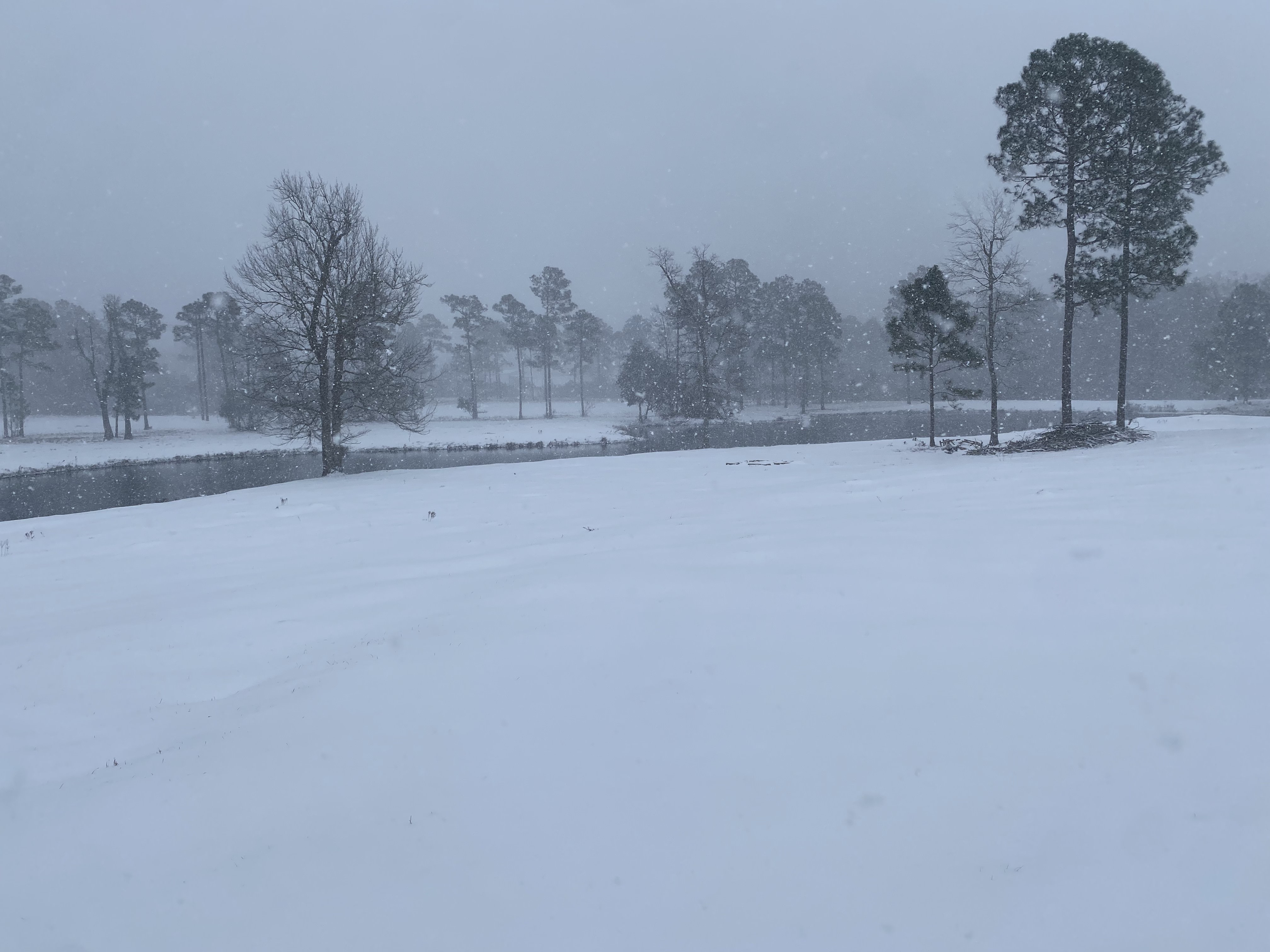 Heavy snowfall outside in South Mississippi
