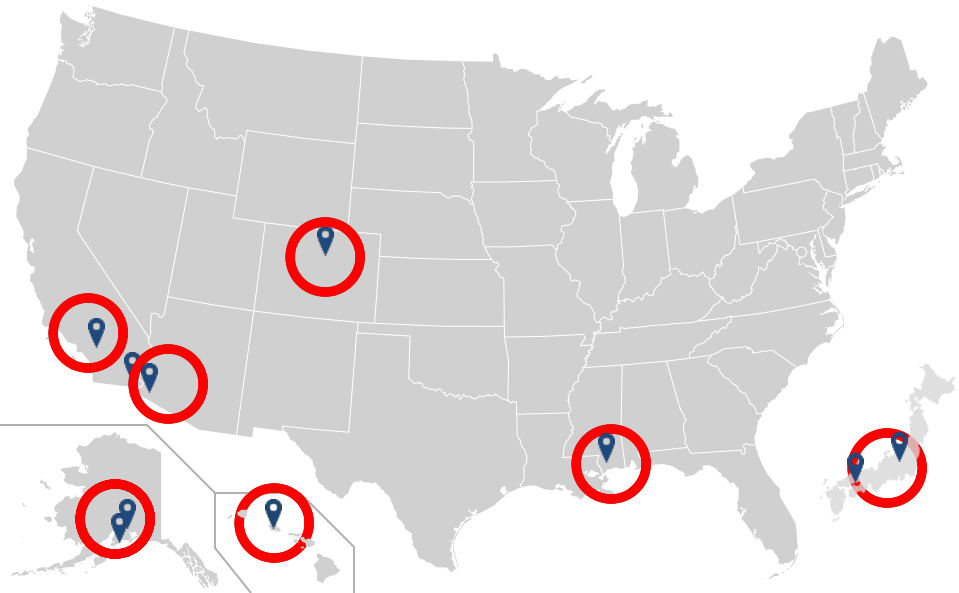 Map of the United States + Japan